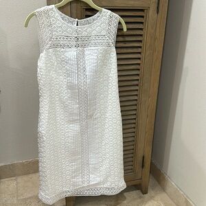 Adrianna Papell white embroidered fully lined dress in 100% cotton